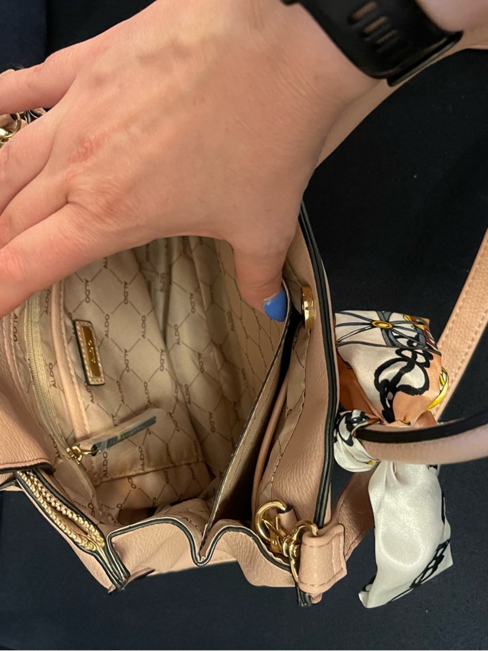 Aldo Peach-Pink Structured Top-Handle Satchel with Scarf Accent - Picture 5 of 8